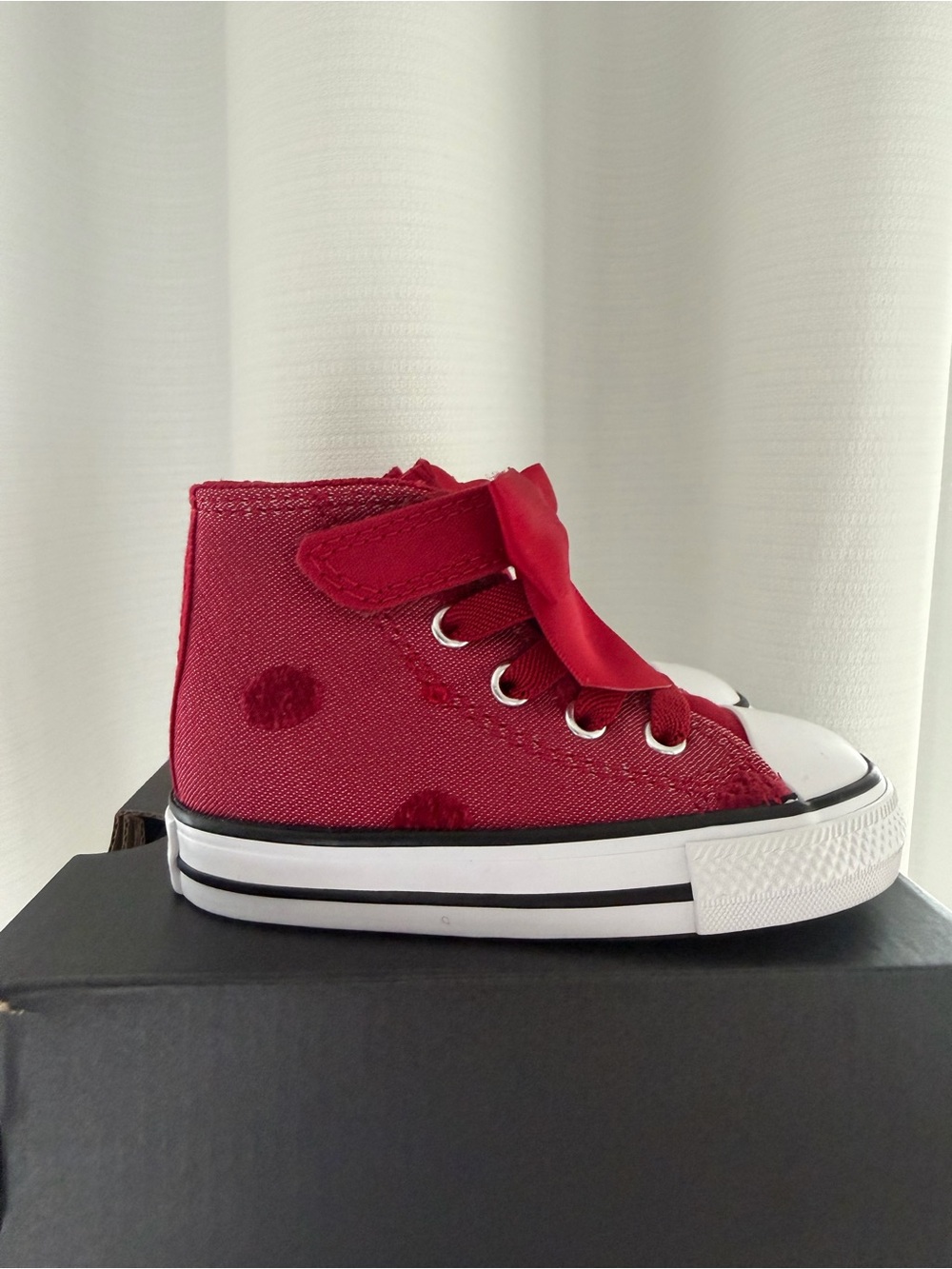 Kids Red Canvas High-Top Sneaker with Ribbon Laces
